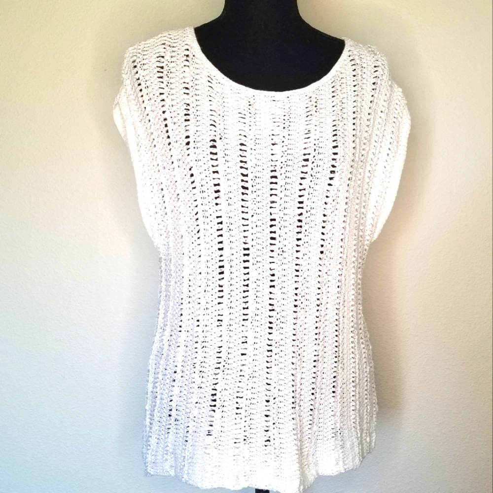 Lauren Ralph Lauren White Open Knit sleeveless sweater linen blend TINY FLAW